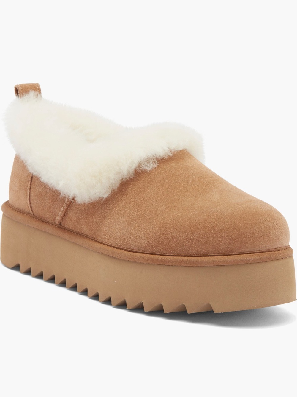 UGG Chestnut Suede Platform Shearling Slip-On